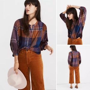 Madewell M Plaid Peasant Top K2777